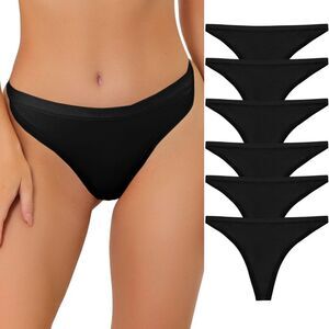 6pcs Thongs Set G-String Panties Hi-Cut Tangas Underwear 6 Black